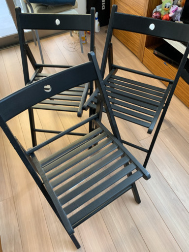 IKEA 3脚セット 折りたたみ椅子 ブラック ウッドチェア イケア