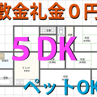 🉐敷金礼金ゼロ円🙂５DK 家賃25,000円🏠ペット可 駐車場2...
