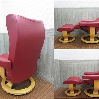 エコーネス　EKORNES　スツール　オットマン　椅子　本革　レザー　レッド系 エコーネスEKORNESスツールオットマン椅子本革レザーレッド系