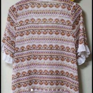 急募🔊 未使用に近い❕エスニック感あり 茶系 ドットヒラヒラ 丸襟 ボタン トップス チュニック Mの画像