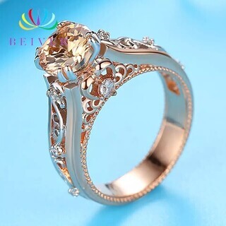 ローズゴールドリング高品質AAA +シャンパンキュービックジルコニアの画像