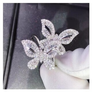 バタフライクリスタルジョイントナックルシルバーリングの画像