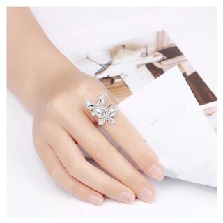 バタフライクリスタルジョイントナックルシルバーリングの画像