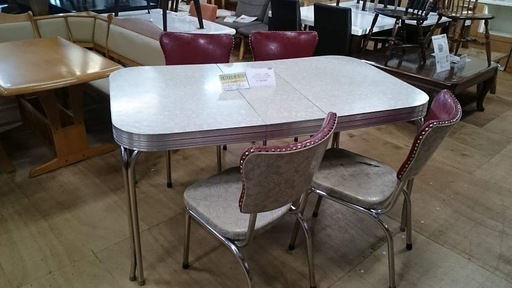 【店舗同時販売中】ミッドセンチュリー　アメリカンダイナー　エクステンションテーブル&チェア4脚セット