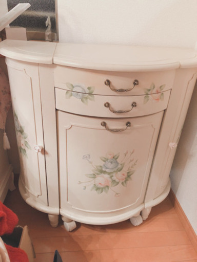 ロココ調♡姫系 バラ柄ドレッサー 収納多め 椅子付き