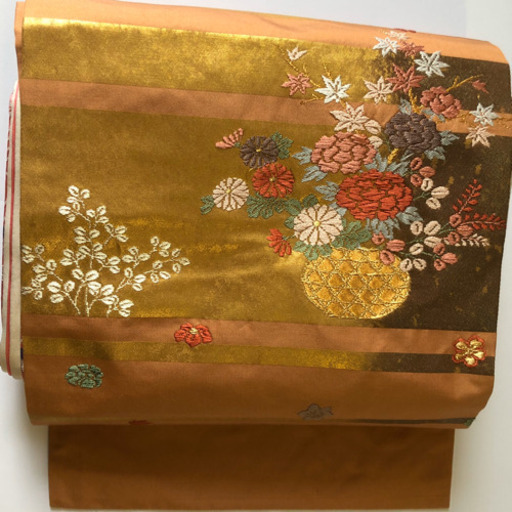 名古屋帯  薄赤茶系(金に薄赤＆ピンク等)