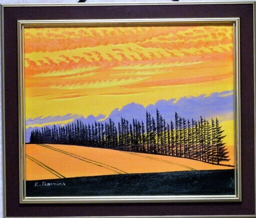★北海道・小清水町の丘・谷村一男作・肉筆油彩画・４つ切・新品額付