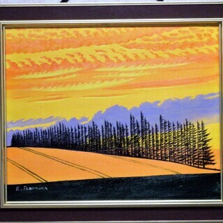 ★北海道・小清水町の丘・谷村一男作・肉筆油彩画・４つ切・新品額付
