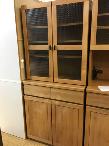 大川家具 隈木工所 2面食器棚 北欧デザイン アルダー材 天然木