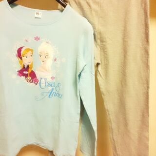 150cm アナ雪スカイブルーの長袖Tシャツ & 裾レースのスパッツの画像