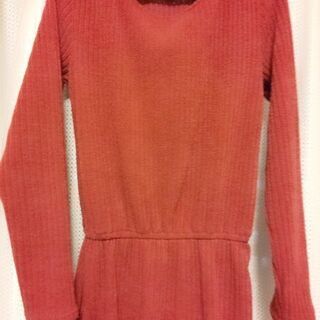 エンジのニットロング丈ワンピース  M