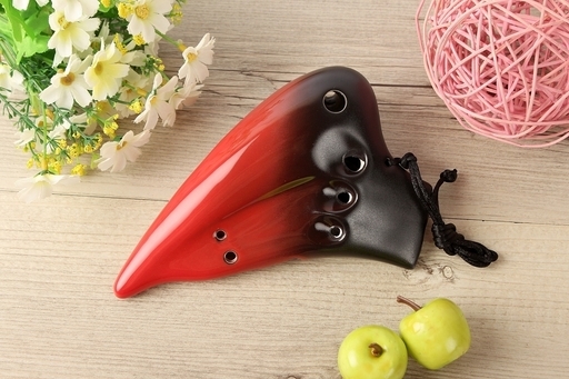 TNG オカリナ 楽器 [ 12穴 / トリプル/アルト/C調/レッド ] AC (運指表付き) (専用ケース付き) ocarina 高級 釉薬仕上げ 管吹奏 赤 複数管