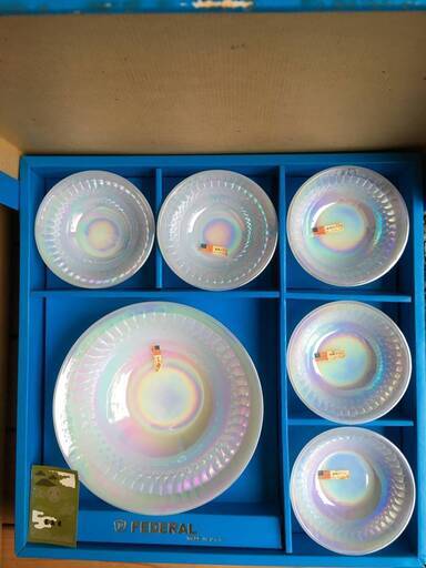 新品　未使用　オーロラカラー オープンウェア 耐熱ガラス サラダセット お皿 ボウル ボール