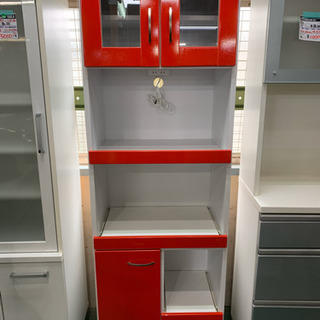 食器棚　レンジボード　B家具スーパーバリュー　ホワイト×レッド　中古