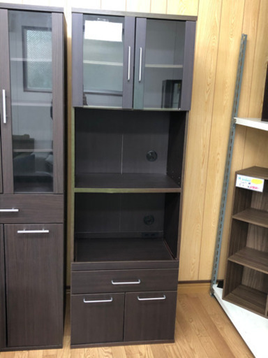 【リサイクルサービス八光　田上店　配達・設置OK】スリムタイプ　ダークブラウン食器棚
