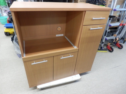 レンジボード 幅90cm×奥行40cm×高さ90cm ナチュラル 木目調 スライドボード キッチンカウンター 電源コード有り 食器棚 引出し 扉 キッチン収納 ペイペイ対応 札幌市西区西野