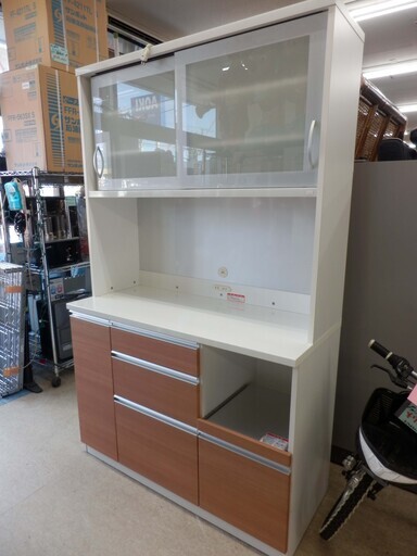 レンジボード 幅120cm×奥行50cm×高さ200cm 高橋木工 食器棚 大型レンジボード キッチン収納 スライド棚 引き出し収納 キッチン家具 鏡面 引き戸 レンジ台 キッチンボード ペイペイ対応 札幌市西区西野