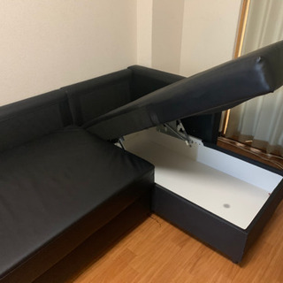 (取引者決定しました)ニトリ　三人がけレザーソファーベッド　ノアークの画像