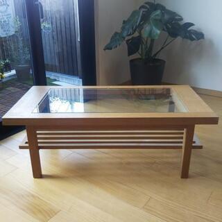  天然木  ローテーブル ガラステーブル 105×55cm