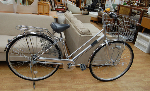 自転車 27インチ シルバー 3段切替付き 鍵・カゴ・ベル付き シティーサイクル PRATICO ママチャリ☆ PayPay(ペイペイ)決済可能 ☆ 札幌市 清田区 平岡