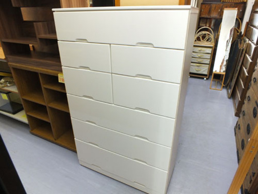 ６段チェスト 鏡面白 幅88  簞笥 エナメル タンス 衣類収納