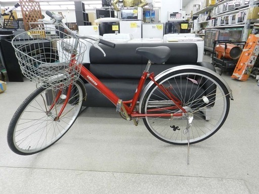 27インチ 自転車 カゴ付き 鍵無し シティサイクル ママチャリ レッド×シルバー 通勤通学 ☆ PayPay(ペイペイ)決済可能 ☆