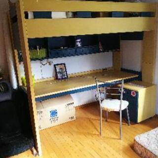 大型ロフトベッド 勉強机 木製 引き取り限定