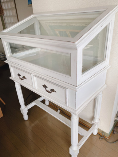 アンティーク調 ガラスショーケース シャビーホワイト 店舗什器
