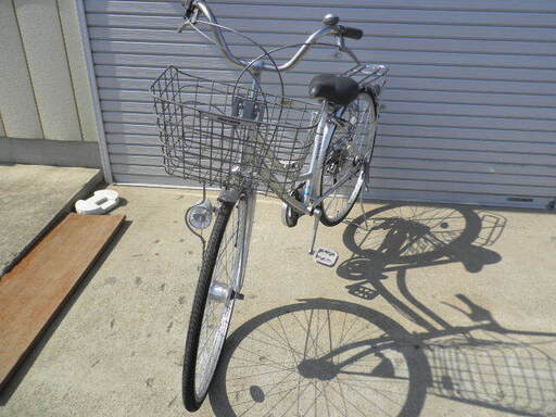 マルシン自転車 ママチャリ 27インチ 6段ギア シルバー かご ライト 鍵 標準搭載