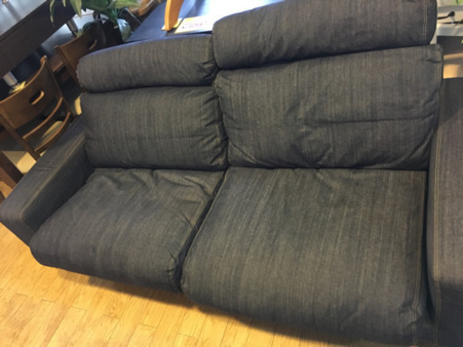 人気! 無印良品 MUJI 羽毛 2.5Pワイドソファ デニム生地 カバーリングソファ