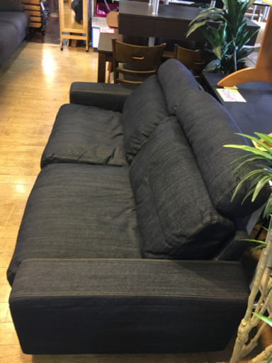 人気! 無印良品 MUJI 羽毛 2.5Pワイドソファ デニム生地 カバーリングソファ