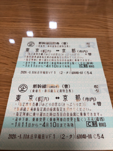 新幹線回数券　東京⇄京都　