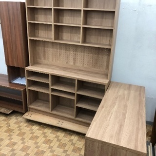 壁面収納＆デスクセット 木目調 【展示品★美品】?自社配送時?代引き可?※現金、クレジット、スマホ決済対応※