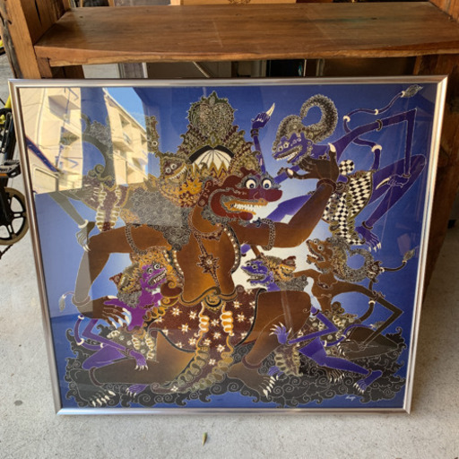 バリろうけつ染めアート　ハヌマーン　ラーマヤーナ　アンティーク