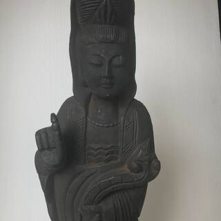 大型　古い木彫 彫刻 　観音様の一刀彫り　仏教美術 中国　骨董　　高さ90cm の画像