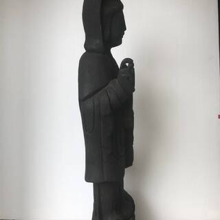 大型　古い木彫 彫刻 　観音様の一刀彫り　仏教美術 中国　骨董　　高さ90cm の画像