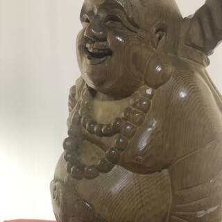 古い木彫 彫刻 　布袋様の一刀彫り　仏教美術 中国　骨董　　高さ40cmの画像