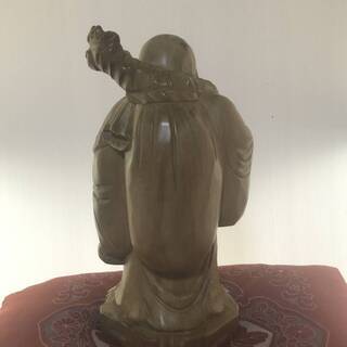 古い木彫 彫刻 　布袋様の一刀彫り　仏教美術 中国　骨董　　高さ40cmの画像