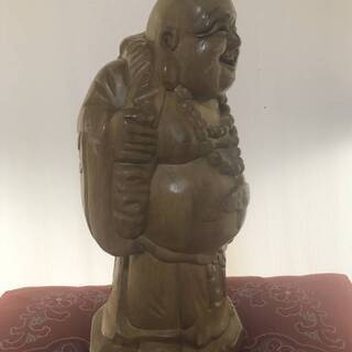 古い木彫 彫刻 　布袋様の一刀彫り　仏教美術 中国　骨董　　高さ40cmの画像