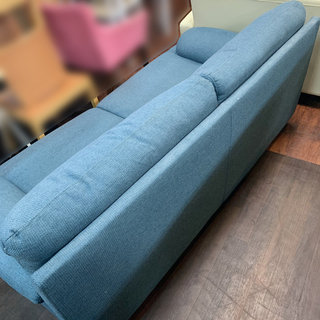 布張りソファー 三人掛け 青系 中古