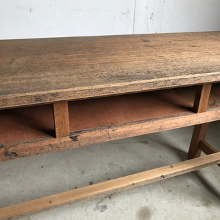 長机 机 テーブル 作業台 棚 古材 陶器台 食器棚 収納 の画像