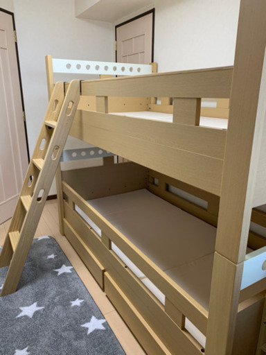 木の木製二段ベット★2段★別々でも使用可能★マットレス付き