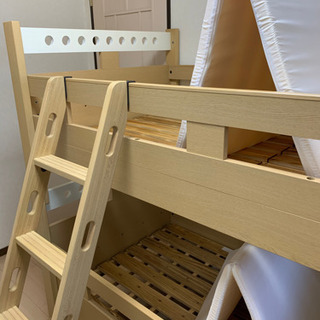 木の木製二段ベット★2段★別々でも使用可能★マットレス付きの画像