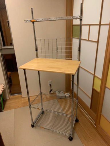 スチール\u0026木製レンジ台　スライド棚付きキッチンボード