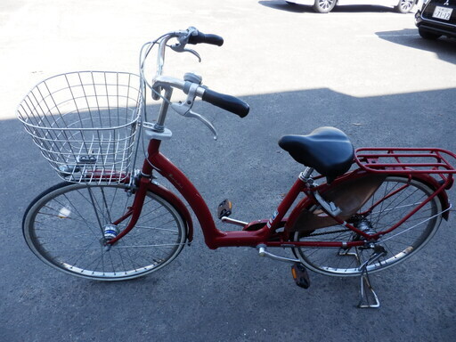 ▶自転車 26インチ ブリヂストン 鍵付き ライト付き 変速3段 荷台あり レッド ママチャリ サイクル 買い物 ペイペイ対応 札幌市西区西野