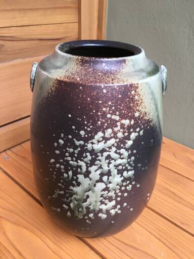 希少　1点もの　蔵出し☆信楽焼☆草木柄　自然・窯変・【陶器・壺・花瓶・花入】　