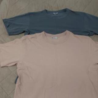 ユニクロTシャツ２枚組　ピンクＬ　グレーＬ　