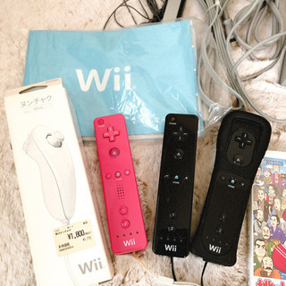 ★お受け渡し決まりました★【Nintendo】Wii(ブラック) 専用ソフト・コントローラー3つ付きの画像
