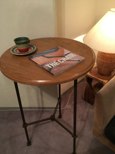 フランスアンティーク スタンドテーブル サイドテーブル 無垢天板 鉄脚 アイアン 店舗什器 ビンテージ