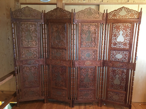 【美品】手彫り　アジアンパーテーション　ついたて